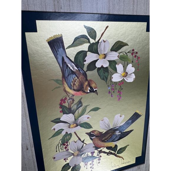 Vintage "Birds on Dogwood" Framed & Signed Print William J. Whiteside Gold Foil - Picture 5 of 10